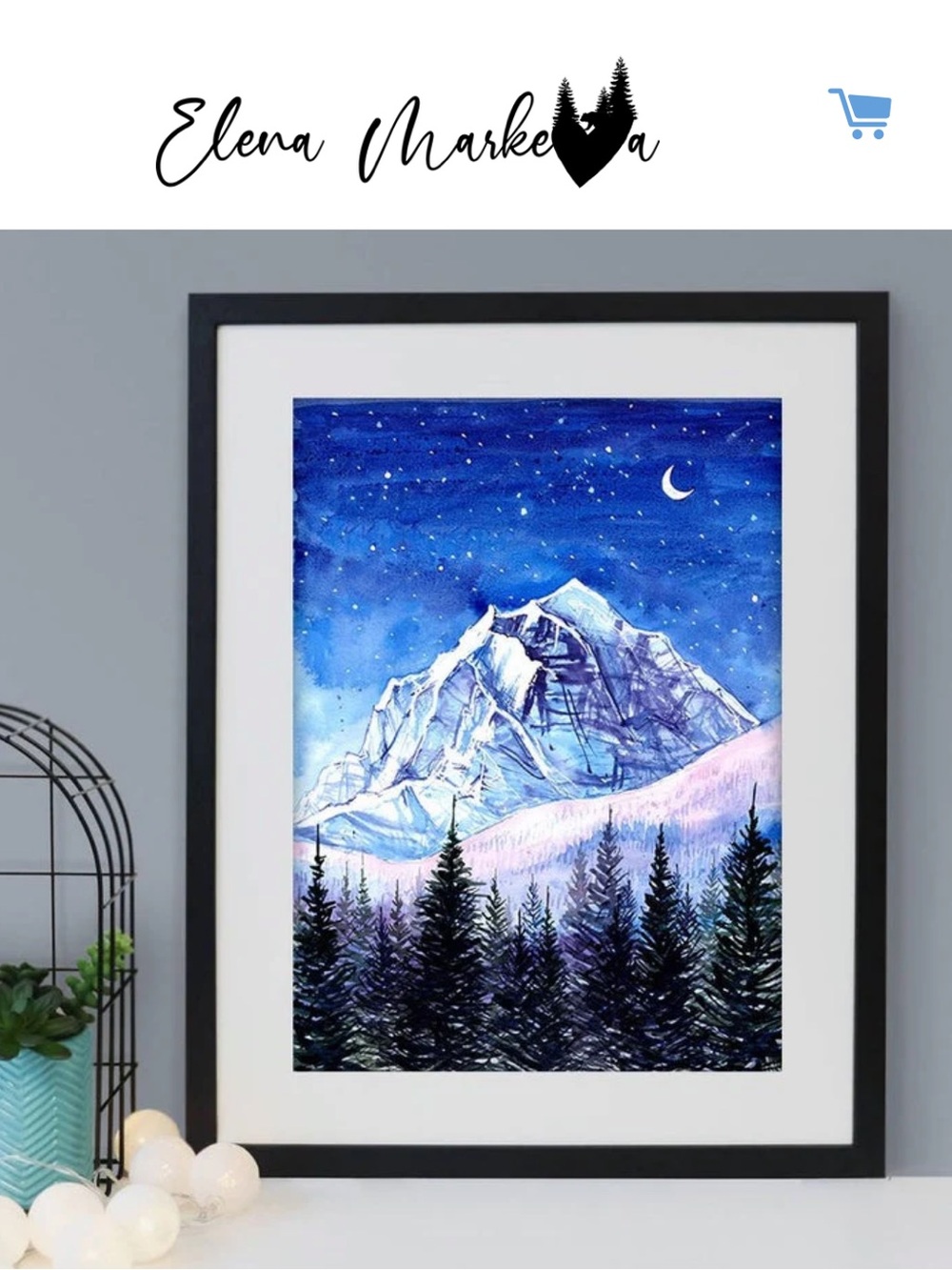 “Night Edges” Banff Blue Mountain Night Art Print Canadian Artist Watercolor